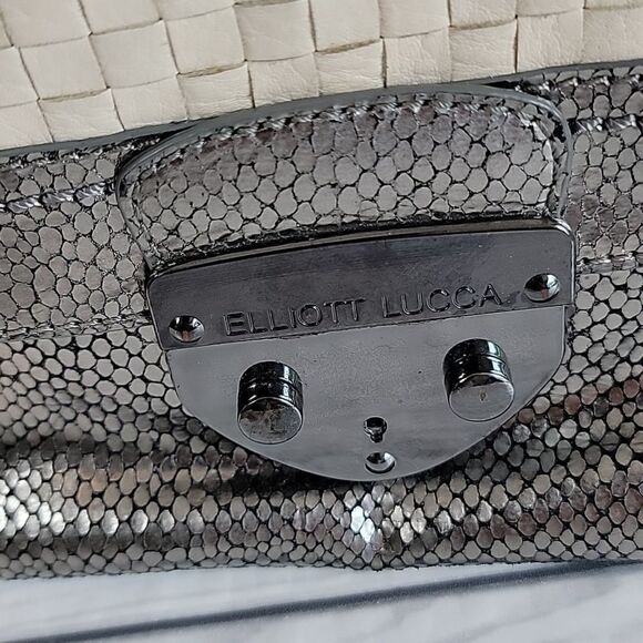 Elliot Lucca faux snakeskin clutch silver metallic and cream - Picture 2 of 10